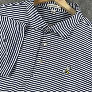 Peter Millar Polo Shirt Mens XL Navy White Stripe Winged Foot Cotton Golf Casual